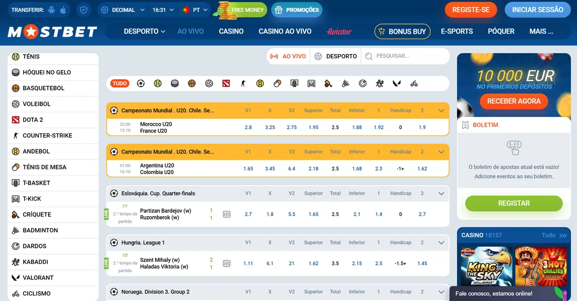Apostas esportivas na Mostbet App